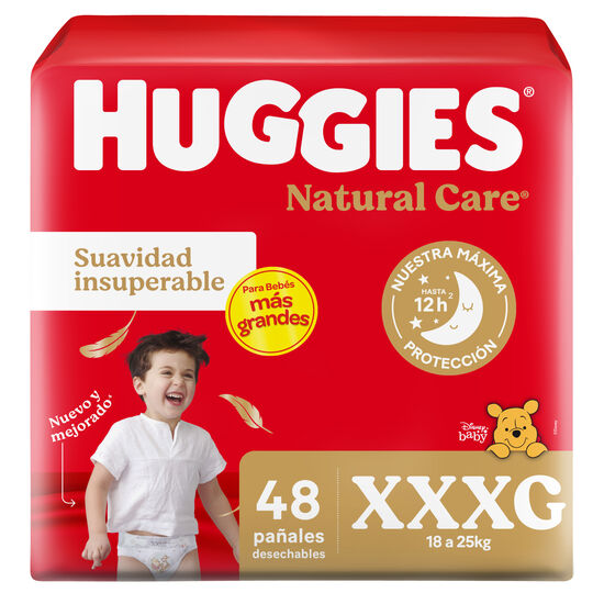 Pañales Premium Huggies Natural Care XXXG Más Suave 48 Unidades